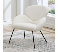 chairus Sillones de Salón Modernos Sillón Escandinavo de Piel Sintética, Butaca Relax con Patas de Metal y Diseño Concha para Dormitorio/Tocador, Blanco