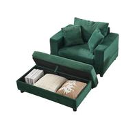 Chaise longue 107x74x57 cm - con reposapiés, espacio de almacenamiento y 3 cojines - verde esmeralda