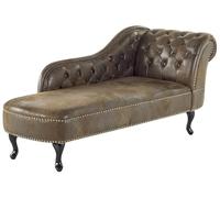 Chaise longue de piel sintética marrón con botones versión derecha Nimes
