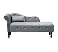 Chaise Longue Retro Terciopelo Capitoné Con Cojín Gris Izquierdo Ivry