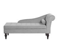 Chaise Longue Tapizado En Terciopelo Gris Claro Con Cojín Decorativo Y Espacio De Almacenaje Derecho Moderno Pessac