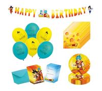 Chaks - Kit de fiesta de Dragon Ball para niños, accesorios para fiestas | Set oficial de decoración para fiestas de Dragon Ball con platos, servilletas, globos, invitaciones y guirnalda