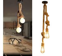 Chao Zan Vintage Cuerda de cáñamo gruesa AC 110-240V luces colgantes para el restaurante del dormitorio Cafe Bar Decoración de estilo rural (E27 Luces cabeza dobles, 3M)