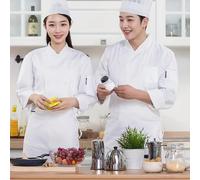 Chaqueta de larga de uniforme de color liso transpirable para de servicio de restaurante, ropa de trabajo de chef unisex para todas