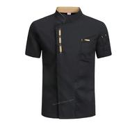 Chaquetilla Cocinero Chaqueta de chef de manga corta de verano for hombre, uniforme negro, abrigo de chef, delantal, ropa de trabajo, pantalones cortos de chef, transpirable, for restaurante y cocina(