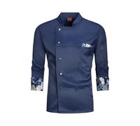 Chaquetilla Cocinero Uniforme de Chef Blanco, Chaqueta de Chef de Manga Larga, Camiseta, Chaqueta de Chef de Hotel, Ropa de Cocina Transpirable for Restaurante y panadería(Blue Jacket,XL)