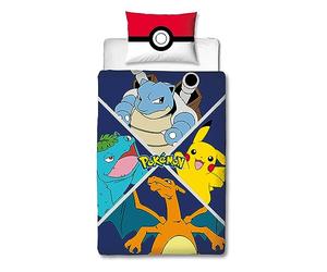 Character World Juego de Funda de edredón Individual con Licencia Oficial de Pokemon, diseño Dividido, Reversible, 2 Caras, Personajes de Pikachu, Incluye Funda de Almohada a Juego