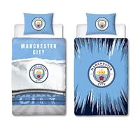 Character World Juego de funda de edredón oficial del Manchester City FC para cama individual, color azul, reversible, de 2 caras, incluye funda de almohada a juego