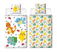 Character World - Juego de Funda nórdica de 135 x 200 cm + 80 x 80 cm, diseño de Pokémon Pikachu & Friends Game · 100% algodón · Juego de Funda nórdica de 2 Piezas para Adolescentes