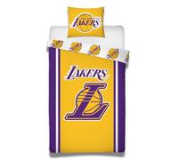 Character World Lakers - Juego de ropa de cama (155 x 220 cm, 100 % algodón, funda de almohada de 80 x 80 cm, funda nórdica de 155 x 220 cm), diseño de Los Angeles Lakers