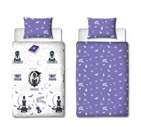 Character World Wednesday - Juego de funda de edredón oficial para cama individual, diseño de destino, funda de cama reversible de 2 caras, producto oficial, incluye funda de almohada a juego, edredón