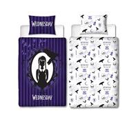 Character World Wednesday - Juego de Funda de edredón Oficial para Cama Individual, Reversible, 2 Caras, Incluye Funda de Almohada a Juego, polialgodón, Color Morado