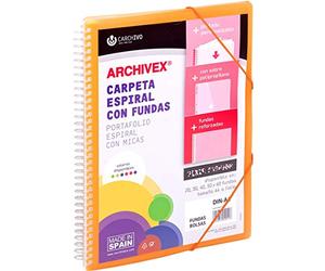 Charcivo Carpeta personalizable de 20 fundas con espiral Archivex Star, color naranja
