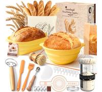 Charmofun Kit para Hacer pan de Masa Madre, Juego de Cesta de Fermentación para Pan, 2 Cestas de Fermentación de Silicona, Accesorios para Hornear Pan