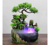 Charocean Fuente de escritorio, fuente de habitación con iluminación LED, fuente de mesa interior cascada con niebla, fuente de habitación con plantas, fuente para sala de estar, escritorio verde