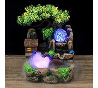 Charocean Fuente de habitación, cascada, fuente de mesa con iluminación LED y niebla, fuente pequeña con plantas para salón, dormitorio, oficina