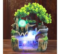 Charocean Fuente de habitación con iluminación LED - Fuente de mesa para interior, cascada, fuente con niebla, fuente de escritorio, fuente grande con plantas para sala de estar escritorio