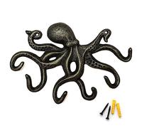 ChasBete Colgador Llaves Pared de Pulpo, Percha Pared de Hierro Rústico, Percheros de Pared Originales con 6 Gancho 22cm - Bronce