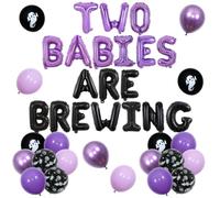Cheerupp Kit de decoración para baby shower de brujas de Halloween, dos bebés están preparando, globos de látex de aluminio para fantasma espeluznante, revelación de género, suministros de fiesta de