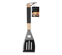 Chef Aid Espátula para barbacoa, borde dentado para cortar carne, mango de goma para voltear hamburguesas y filetes con facilidad. Fácil de limpiar, resistente al calor y duradera para llamas