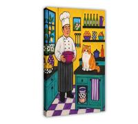 Chef Gato Naranja Arte de Pared en Lienzo, Ilustracion Comica Salon