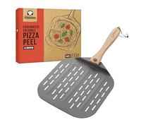Chef Pomodoro Pala Pizza Horno Larga, Pala para Pizza de Aluminio con Tope de Seguriddad y Mango Plegable de Madera de 10 cm para Fácil Almacenamiento (Perforada 30,5 x 35,6 cm)