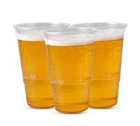 CHEF ROYALE 100 vasos de pinta de plástico resistente (330 ml) de pinta a borde, vasos de cerveza desechables reciclables, vasos de plástico transparente reutilizables con marca CE para eventos y