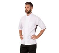 Chef Works Chaqueta de Chef Valais Coat para Hombre, Blanco con Contraste Gris, M UK
