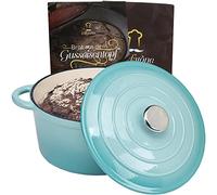 Chefarone Cacerola de hierro fundido de 24 cm, 3,5 L, esmaltada con tapa para hornear, estofar y asar, para inducción