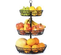 Chefarone frutero de 3 pisos - Cesta de frutas metálica para mostrador y organizador cocina - Fruteros de cocina negro estilo vintage - Para verduras y frutas frescas - Soporte de frutas con cuencos