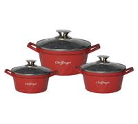 Cheffinger CF-DIAC03: Juego de sartenes antiadherentes con revestimiento de diamantes, 6 piezas, 20 cm, 24 cm, 28 cm, color rojo
