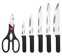 Cheffinger, juego de cuchillos de 7 piezas con bloque y tijeras, mangos ergonómicos, color negro/plateado