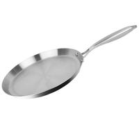 Cheffinger, sartén para crepes de 28 cm, acero inoxidable, apta para todo tipo de cocinas, incluyendo inducción, color plateado