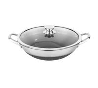 Cheffinger Wok de 32 cm con revestimiento de panal y tapa antiarañazos, Plata