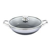 Cheffinger Wok de 36 cm con revestimiento de panal y tapa antiarañazos, Plata