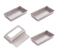CHEFMADE Mini juego de sartenes rectangulares, 4 pulgadas con removible parte baja holgada antiadherente oblongo Quiche utensilios para hornear para horno y horneado instantáneo