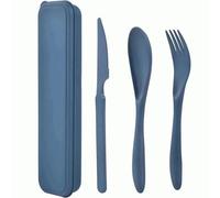 CHEFZOCO Juego de cubiertos de plástico, Cubiertos de viaje, Juego de cubiertos Reutilizables, Set de cubiertos de viaje, Tamaño estuche 20 cm, Incluye tenedor, cuchillo y cuchara, Plástico, Azul