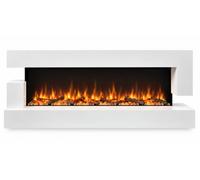 Chemin'Arte Chimenea de Pared eléctrica LED Quartz 3XL 150 cm con calefacción - Blanca - Efecto Llama - Chimenea Decorativa bajo Consumo - Mando a Distancia