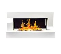 CHEMIN'ARTE Chimenea eléctrica de Pared con calefacción Quartz Blanca 120cm, Efecto de Llama Leds 7 Colores - Chimenea Decorativa bajo Consumo - Mando a Distancia