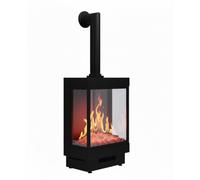CHEMIN'ARTE Chimenea eléctrica Majestic con Tubo Decorativo, Efecto de Llama LED 3D 180°, 10 Colores, Troncos Decorativos y Cristales, Negro, calefacción 2000 W, Chimenea bajo Consumo