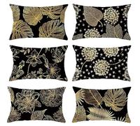 Chenlane Fundas de almohada de seda con cremallera, cojín de repuesto estándar para muebles de exterior, diente de león, color negro y dorado, tamaño Queen con sofá, 30 x 50 cm, 6 unidades