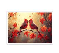 CHERHERART Cartel rústico de hojas rojas de arce Decoración de la casa de campo Imágenes de arte mural Fotos de lienzo de pareja de pájaros vintage para dormitorio comedor 80x135cm sin marco