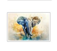 CHERHERART Retrato de elefante con pintura cartel en lienzo animales arte mural grabados modernos de fauna africana para oficina dormitorio guardería 60x90cm sin marco