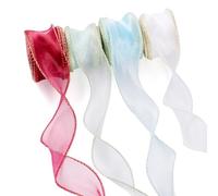 Cheriswelry 4 rollos de cinta de organza iridiscente de 40 mm, color rojo vino y azul, adornos de encaje decorativos para ramo de boda, envoltura de regalos, lazos, coronas