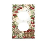 Cherries - Placa de pared dúplex con diseño de margaritas, cesta rústica de verano, tamaño estándar, doble toma de corriente para sala de estar, dormitorio, decoración de oficina en casa