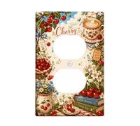 Cherries - Placa de pared dúplex con diseño de mariposas, flores, verano, rojo, plástico, tamaño estándar, doble toma de corriente, para decoración de apartamento, hogar, dormitorio, oficina