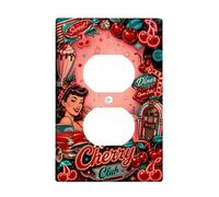 Cherries - Placa de pared dúplex para toma de corriente, estilo retro, vintage, helado, verano, rojo, plástico, tamaño estándar, para tomas de corriente para el hogar, sala de estar, decoración de