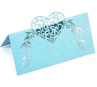 Cherrii 100 Tarjetas de Lugar plegadas en Blanco. | Decoración multicolor de la mesa del banquete del banquete de boda en forma de corazón(Sky blue)