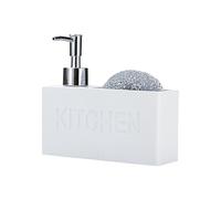 Chesoon Dispensador de jabón de resina blanca multiusos con estropajo, prensa de fregadero de cocina de resina, dispensador de jabón recargable