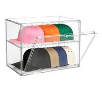 Chewtoyo Caja de almacenamiento acrílica para sombreros, vitrina transparente con compartimento extraíble, organizador a prueba de polvo para gorras de béisbol, bolsos, accesorios, 14.2 x 9.8 x 10.6